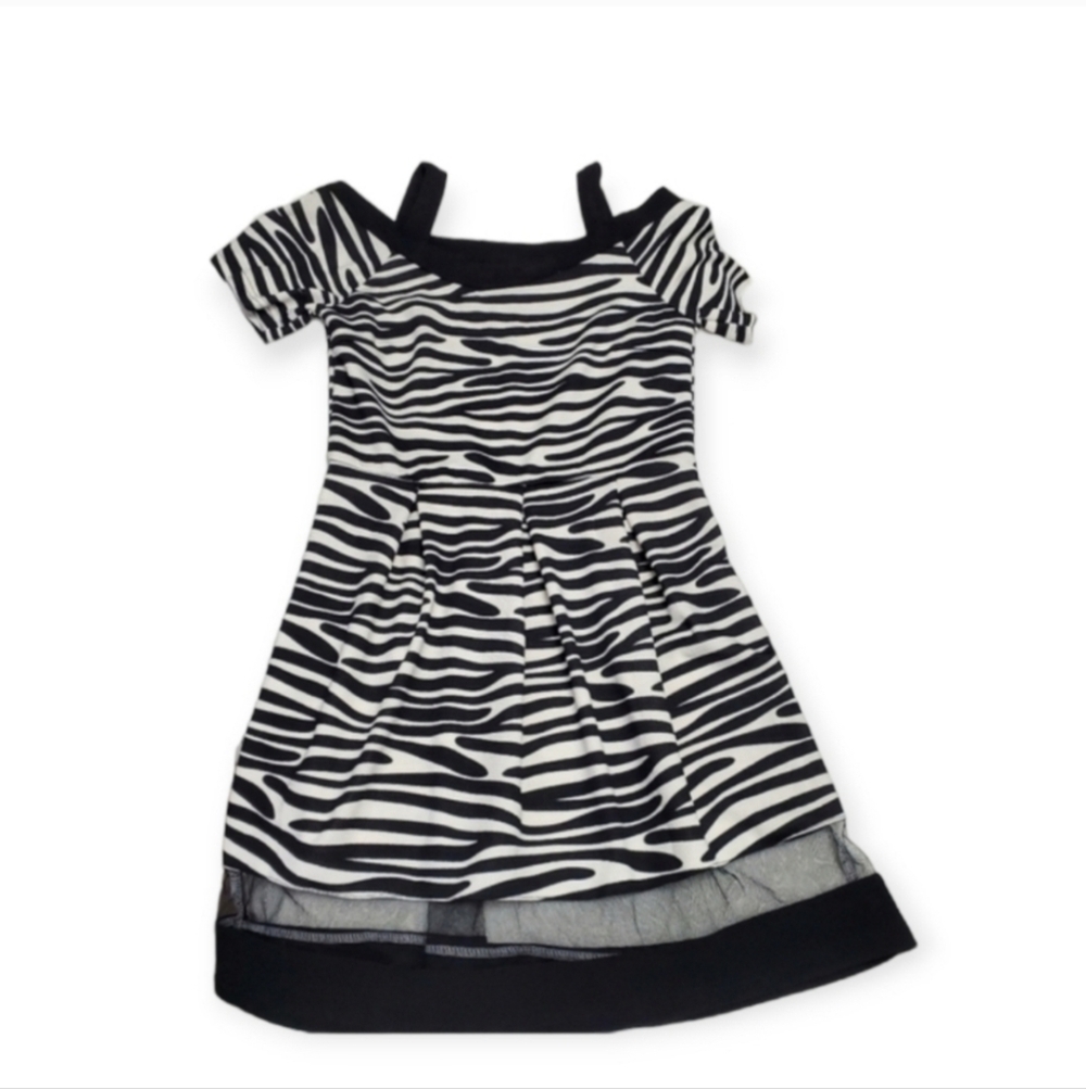 Zebra Print Mini Dress XS Cold Shoulder Mesh Y2K